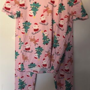 SHEIN Pink Kids Pajama Set with Santa and Reindeer